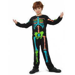 Kids Boys Colorful Skeleton Bodysuit Cosplay Outfits Halloween Party Suit