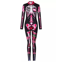 Kids Girls Skull Bones Floral Printed Jumpsuit Cosplay Outfits Halloween Party Suit