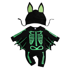 Little Baby 2024 Halloween Bat-shaped Jumpsuit Hat Set Cosplay Outfits Carnival Party Suit