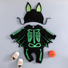 Little Baby 2024 Halloween Bat-shaped Jumpsuit Hat Set Cosplay Outfits Carnival Party Suit