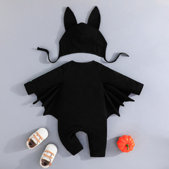 Little Baby 2024 Halloween Bat-shaped Jumpsuit Hat Set Cosplay Outfits Carnival Party Suit