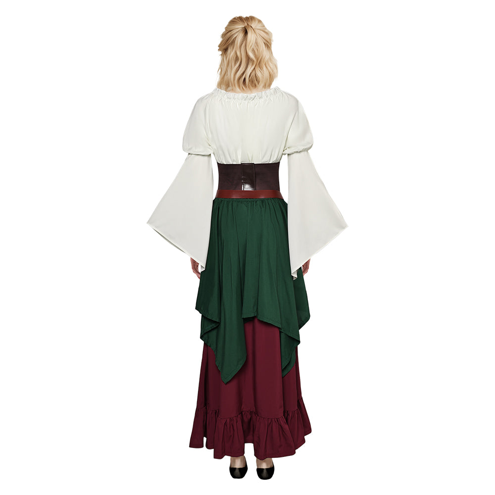 Medieval Renaissance Retro Women Dress 7 Piece Set Cosplay Costume Out ...