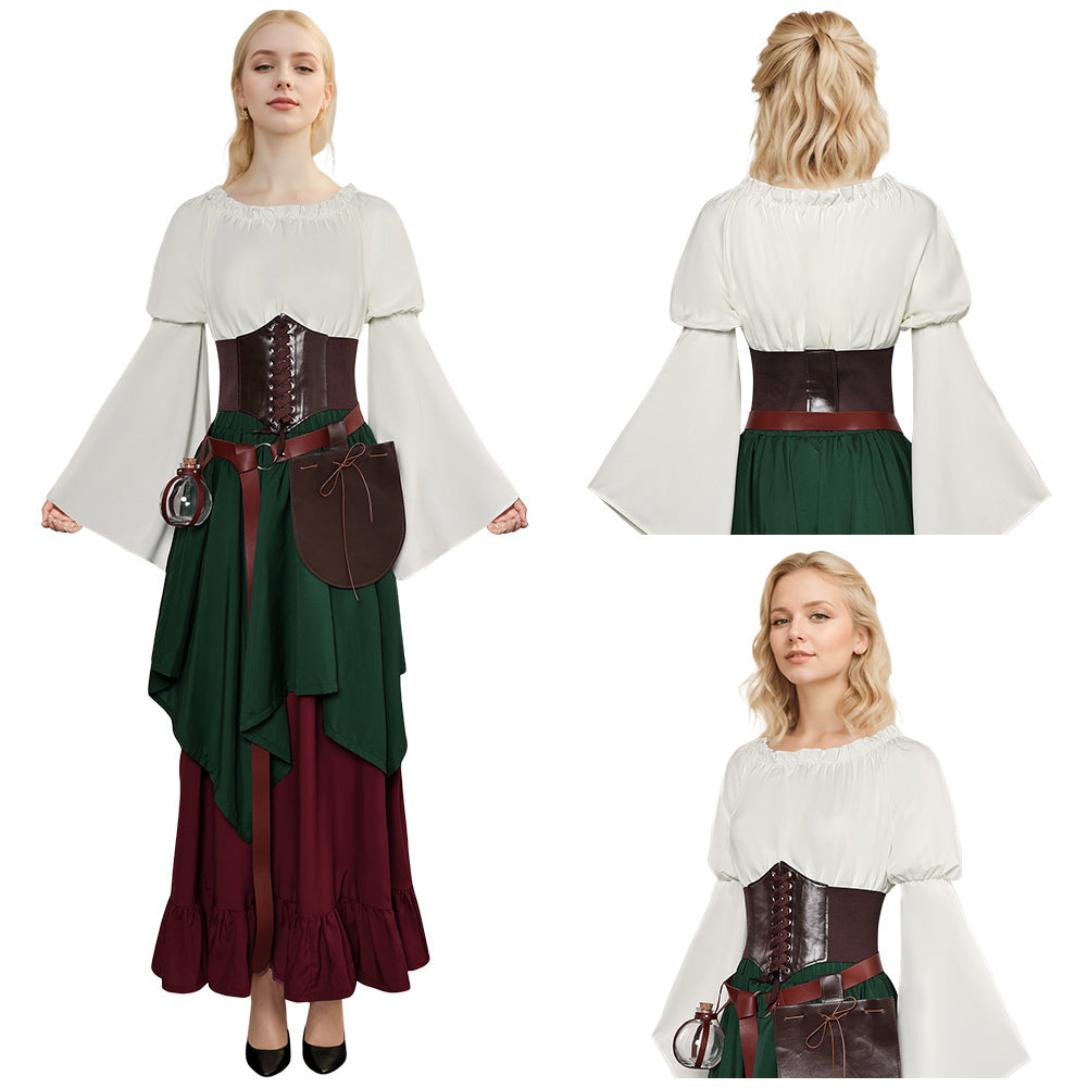 Medieval Renaissance Retro Women Dress 7 Piece Set Cosplay Costume Out ...