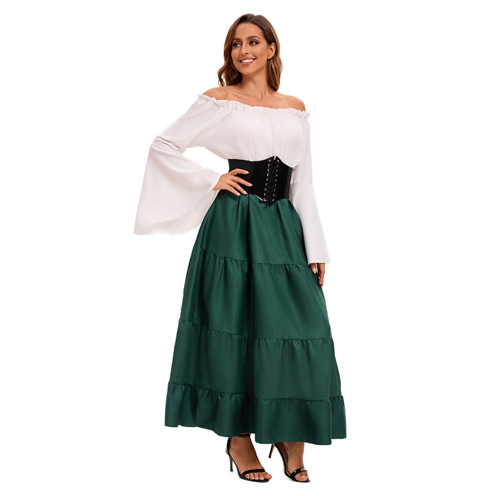 Medieval Retro Women Flared Sleeve Corset Dress Cosplay Costume Outfit ...