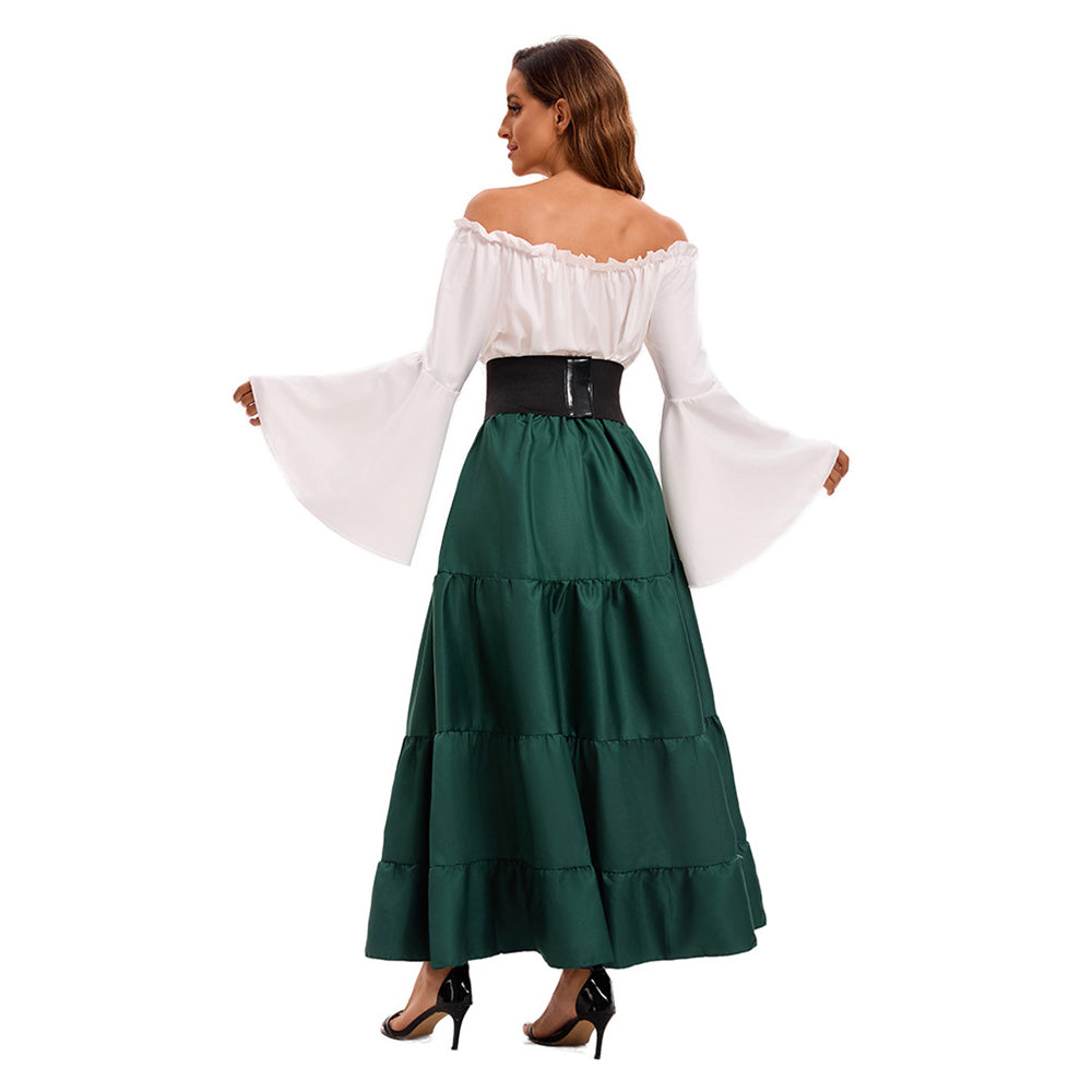 Medieval Retro Women Flared Sleeve Corset Dress Cosplay Costume Outfit ...