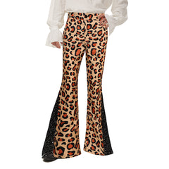 Men's Leopard Print Sequin Flared Pants Disco 70S Cosplay Outfits Halloween Party Suit