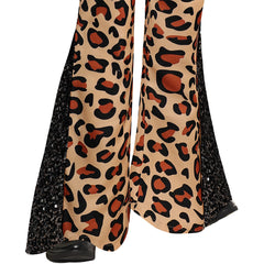 Men's Leopard Print Sequin Flared Pants Disco 70S Cosplay Outfits Halloween Party Suit