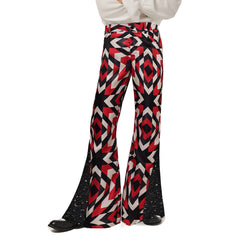 Retro 70s Disco Printed Sequin Flared Men Pants Cosplay Outfits Halloween Party Suit