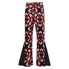 Retro 70s Disco Printed Sequin Flared Men Pants Cosplay Outfits Halloween Party Suit