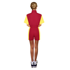 Retro 80s 90s Red and Yellow Colorblocked Vintage One Piece Sportwear Tracksuits Set Cosplay Costume Outfits Halloween Carnival Suit
