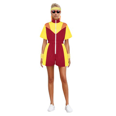 Retro 80s 90s Red and Yellow Colorblocked Vintage One Piece Sportwear Tracksuits Set Cosplay Costume Outfits Halloween Carnival Suit