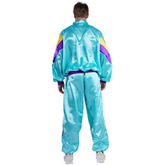 Retro 80s Blue and Purple Colorblocked 2 Piece Sportswear Tracksuit Set For Adult Men Cosplay Costume Outfits Halloween Carnival Party Suit