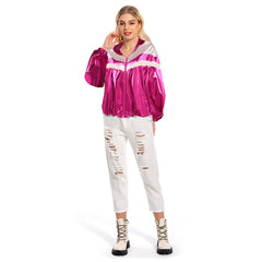 Retro 80s Pink Hip Hop Metallic Shiny Jacket For Adult Women Cosplay Costume Outfits Halloween Carnival Party Suit