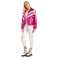 Retro 80s Pink Hip Hop Metallic Shiny Jacket For Adult Women Cosplay Costume Outfits Halloween Carnival Party Suit