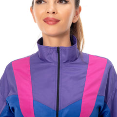 Retro 80s 90s Hip Hop Women Blue Sportswear Set Cosplay Outfits Halloween Party Shell Suit