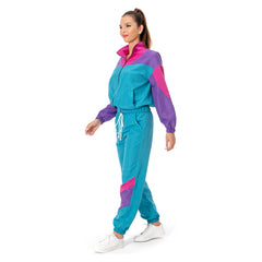 Retro 80s 90s Hip Hop Women Cyan Sportswear Set Cosplay Outfits Halloween Party Shell Suit