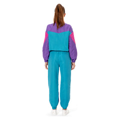 Retro 80s 90s Hip Hop Women Cyan Sportswear Set Cosplay Outfits Halloween Party Shell Suit