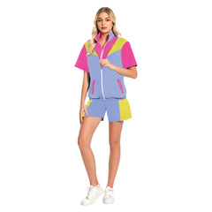 Retro 80s Pink Short-sleeved Outfit 6 Piece Set Sportswear Cosplay Outfits Halloween Party Suit