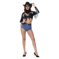 Women Western Cowboy 2024 Summer Music Festival 5 Piece Set Cosplay Outfits Halloween Party Suit