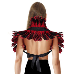 Women Colorful Feather Cape Shawl Ribbons Set Halloween Cosplay Costume Accessories