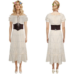 Women Renaissance Apricot Long Dress 5 Piece Set Cosplay Outfits Halloween Carnival Suit