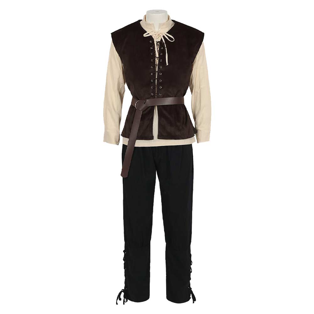 Adult Men 4 Piece Retro Medieval Steampunk Gothic Victorian Brown Top Pants Set Cosplay Costume Outfits Halloween Carnival Suit