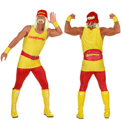 Adult Wrestler Printed Jumpsuit Hulk Hogan Cosplay Costume Halloween Carnival Party Suit