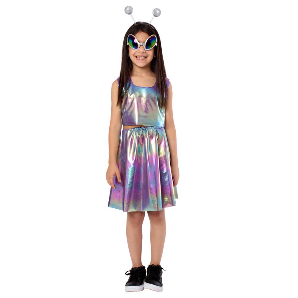 Alien Cosplay Girls Laser Split Dress Accessories 4 Piece Set Outfits ...