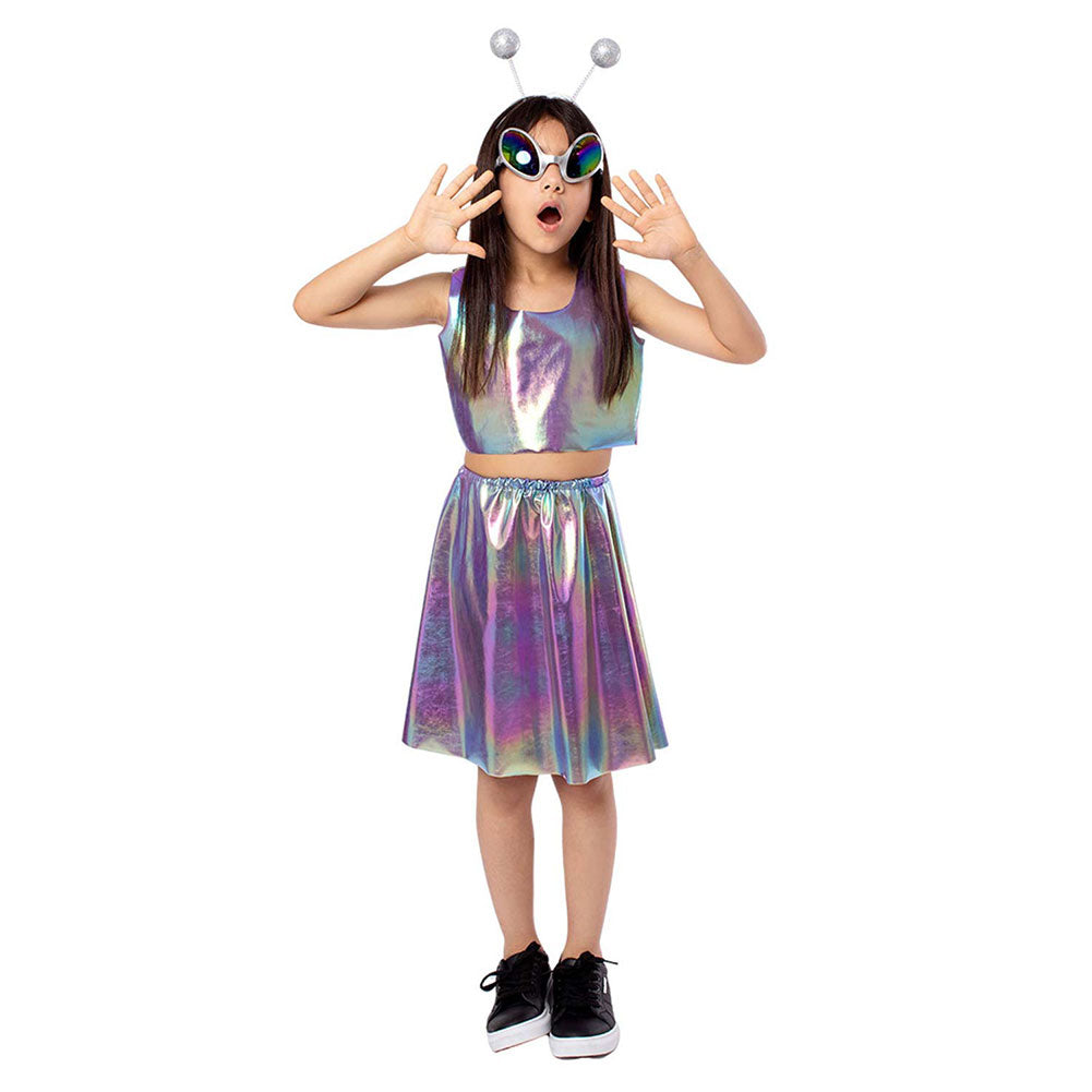Alien Cosplay Girls Laser Split Dress Accessories 4 Piece Set Outfits ...