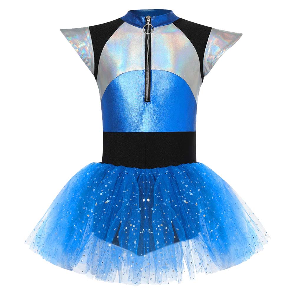 Alien Kids Girls Blue Mesh Tutu Ballet Dress Cosplay Outfits Halloween Party Suit