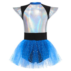 Alien Kids Girls Blue Mesh Tutu Ballet Dress Cosplay Outfits Halloween Party Suit