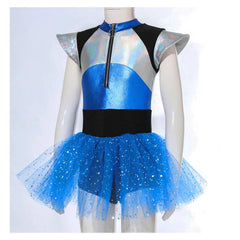 Alien Kids Girls Blue Mesh Tutu Ballet Dress Cosplay Outfits Halloween Party Suit