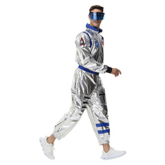 Astronaut Adult Men Shiny Jumpsuit Belt Set Cosplay Outfits Halloween Party Suit