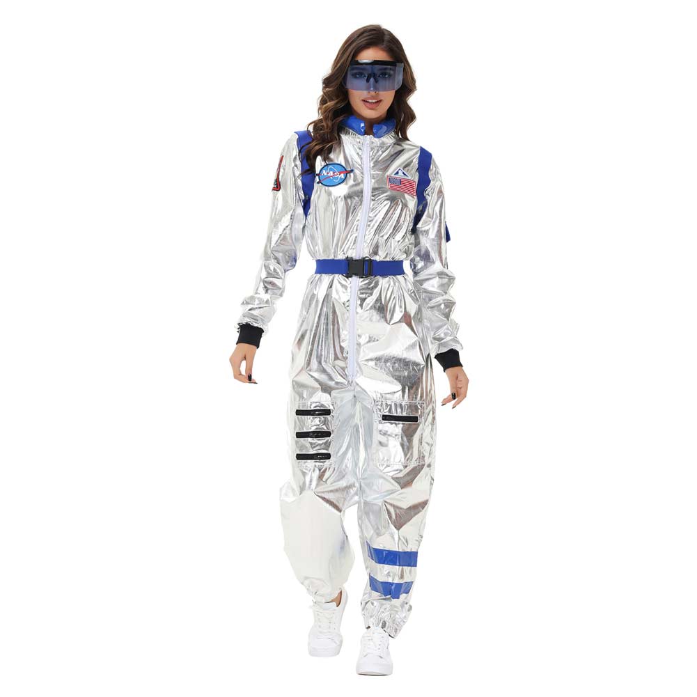 Astronaut Adult Women Shiny Jumpsuit Belt Set Cosplay Outfits Halloween Party Suit