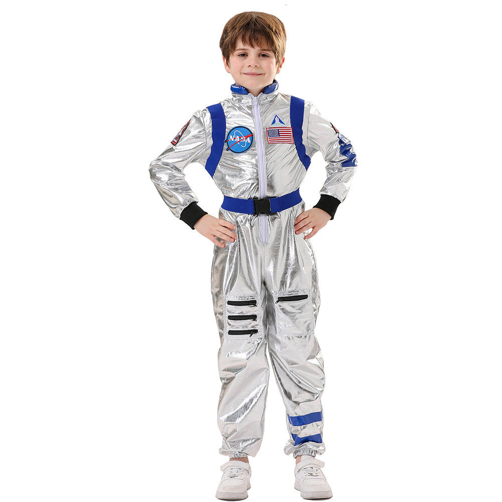 Astronaut Kids Children Shiny Jumpsuit Cosplay Outfits Halloween Party Suit