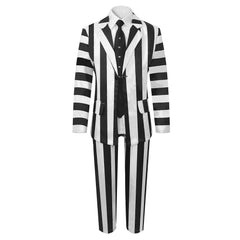 Beetle Juice Kids Children Black White Stripe Suit Uniform Cosplay Costume Outfits Halloween Carnival Suit