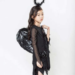 Black Angel Horror Witch Kids Girls 3 PCS Dress Set Cosplay Outfits Halloween Party Suit