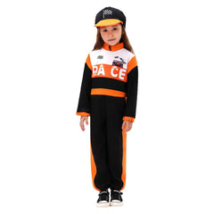 Boys Girls Racing Driver Printed Jumpsuit With Hat Cosplay Costume Outfits Halloween Carnival Suit