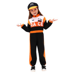 Boys Girls Racing Driver Printed Jumpsuit With Hat Cosplay Costume Outfits Halloween Carnival Suit