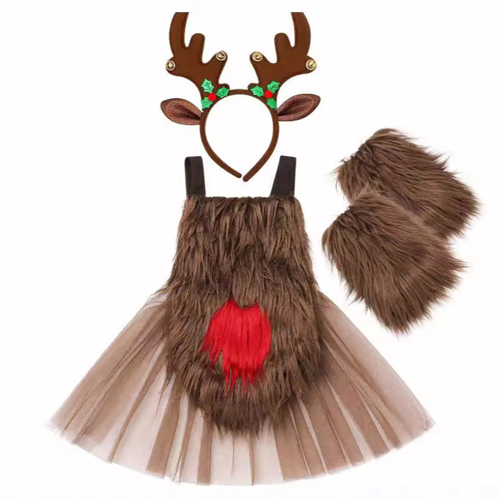 Brown Deer 2024 Christmas Baby Crawling Wear Cosplay Costume Set Halloween Carnival Suit