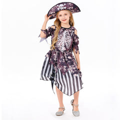 Caribbean Pirates Cosplay Costume For Kids Girls Printed Skirt Full Set Outfits Halloween Carnival Suit