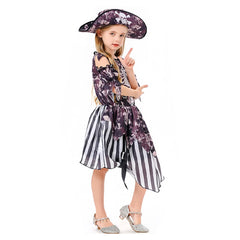 Caribbean Pirates Cosplay Costume For Kids Girls Printed Skirt Full Set Outfits Halloween Carnival Suit