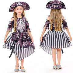 Caribbean Pirates Cosplay Costume For Kids Girls Printed Skirt Full Set Outfits Halloween Carnival Suit