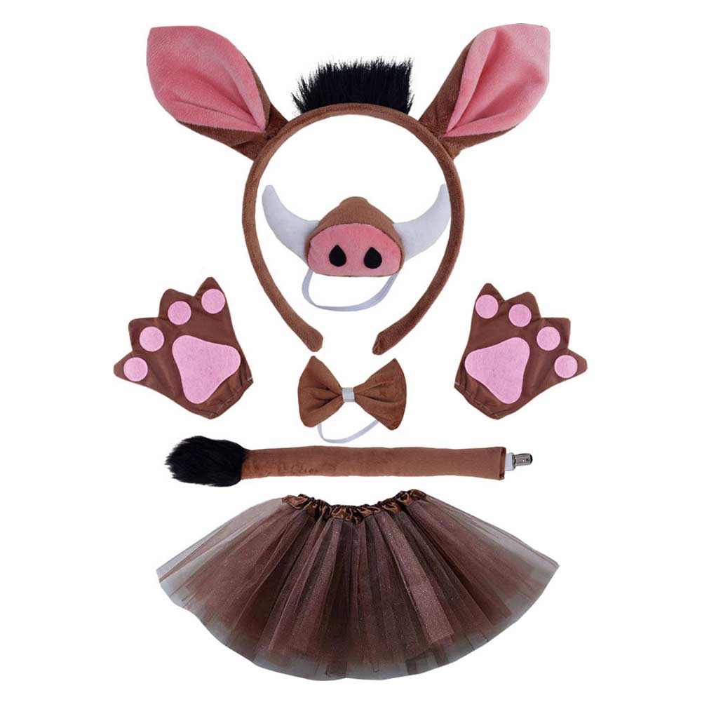 Cartoon Pig Warthog Kids Girls Cosplay Tutu Dress With Tail Full Set Costume Outfits Halloween Carnival Suit