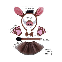 Cartoon Pig Warthog Kids Girls Cosplay Tutu Dress With Tail Full Set Costume Outfits Halloween Carnival Suit