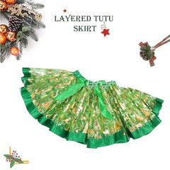 Christmas Deer Kids Girls Green Mesh Tutu Skirt 2 Piece Set Cosplay Outfits Halloween Party Suit