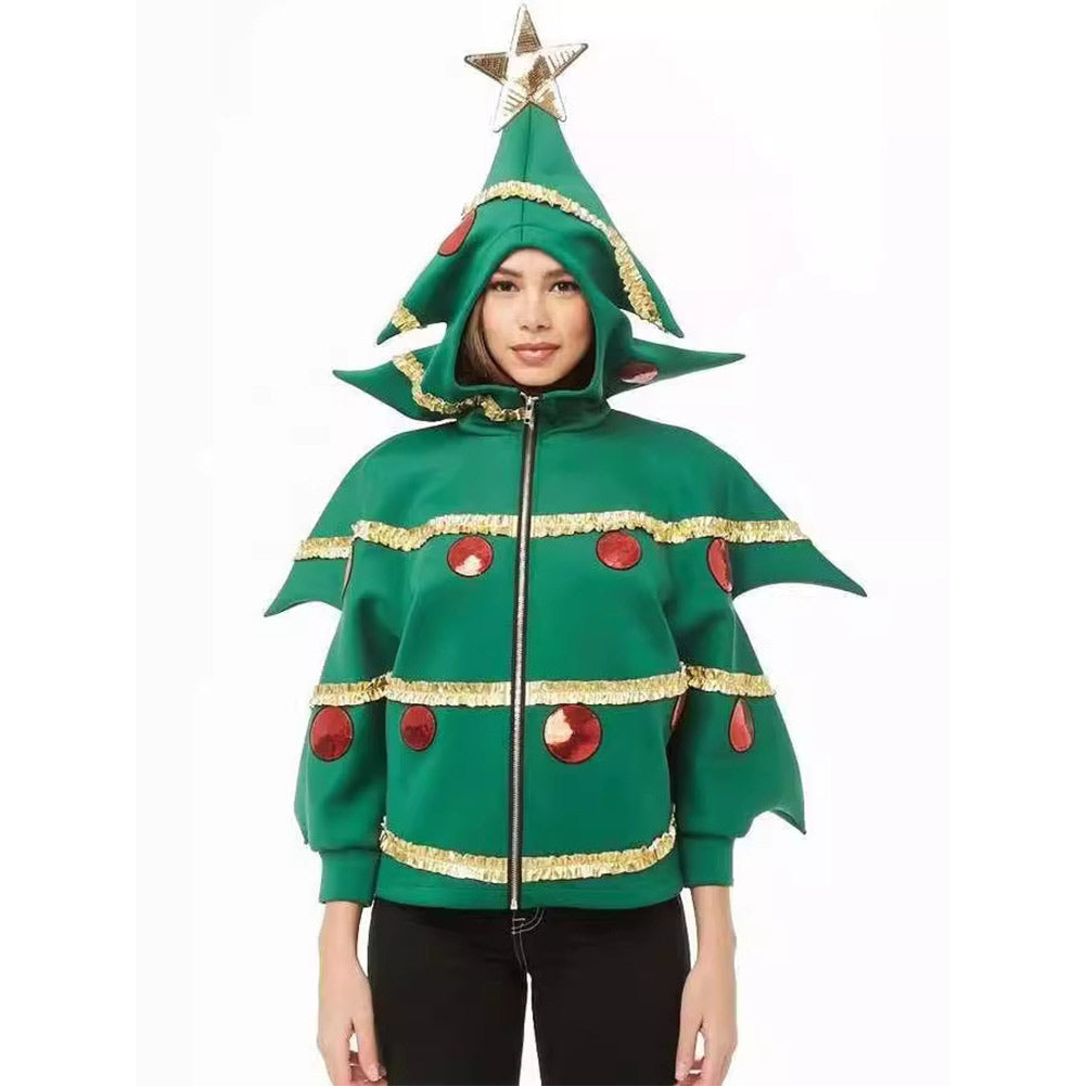 Christmas Tree Cosplay Zip-up Hooded Sweatshirt Hoodie Halloween Carnival Costume