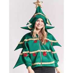 Christmas Tree Cosplay Zip-up Hooded Sweatshirt Hoodie Halloween Carnival Costume