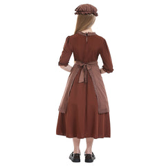 Colonial Style Kids Girls Brown Maid Lace Dress 3 Piece Set Cosplay Outfits Halloween Party Suit