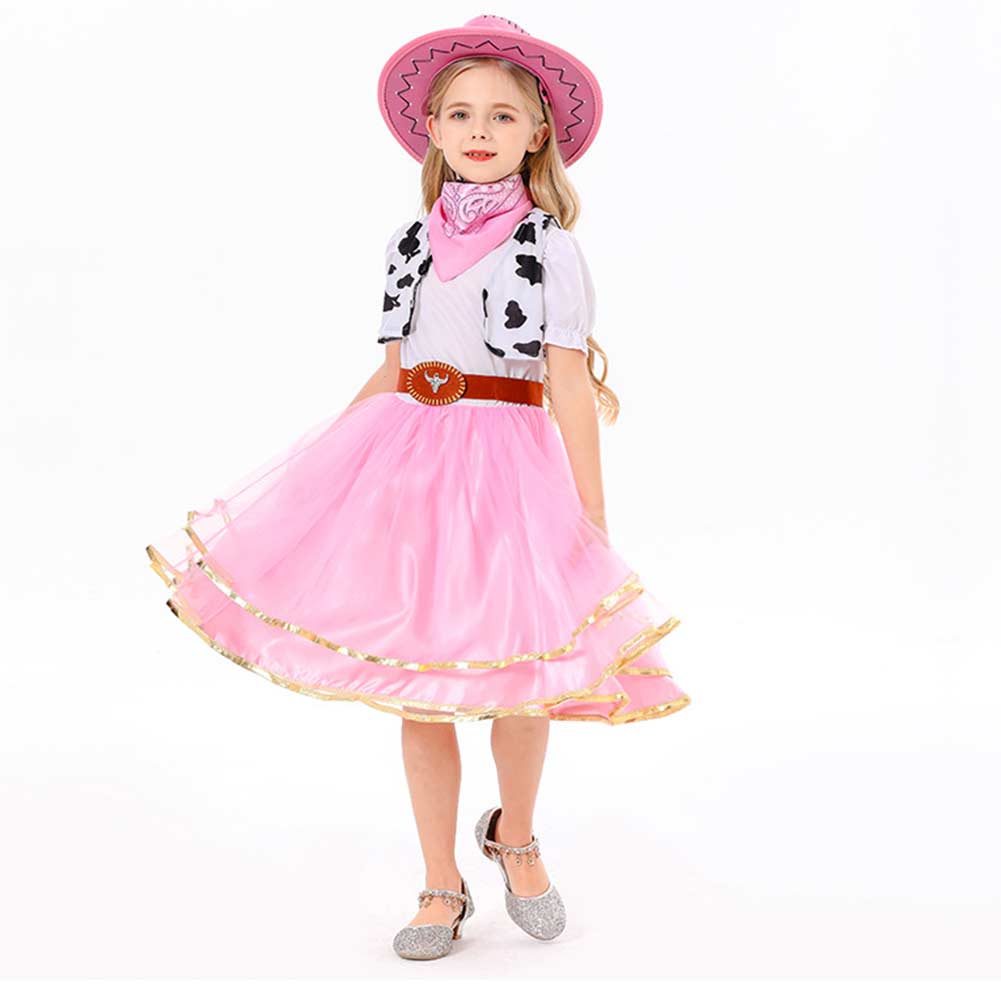 Cowgirl Cosplay Costume For Little Girls 5 Piece Set Outfits Halloween Carnival Suit